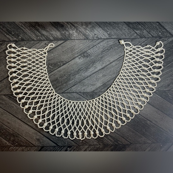 Vintage Faux Pearl Extra Wide Collar Bib Necklace - Picture 11 of 14